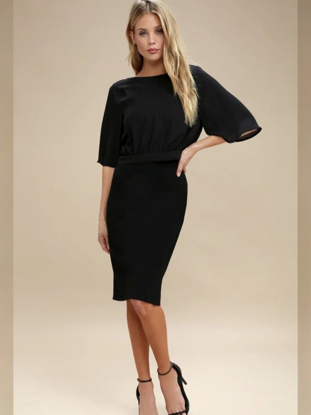 Lulus Cute and Tie Black Two-Piece Bodycon Midi Dress NWT - Picture 2 of 9